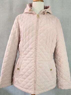 Laundry by Shelli Segal Pink Quilted Jacket | Size L | Gold Tone Hardware